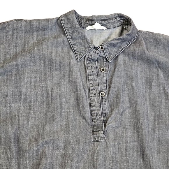 Eileen Fisher M Gray Chambray Denim Jean Popover Blouse Tunic Boho Tencel - Picture 3 of 9